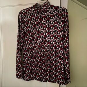 Anne Klein Black Red White Geometric Top